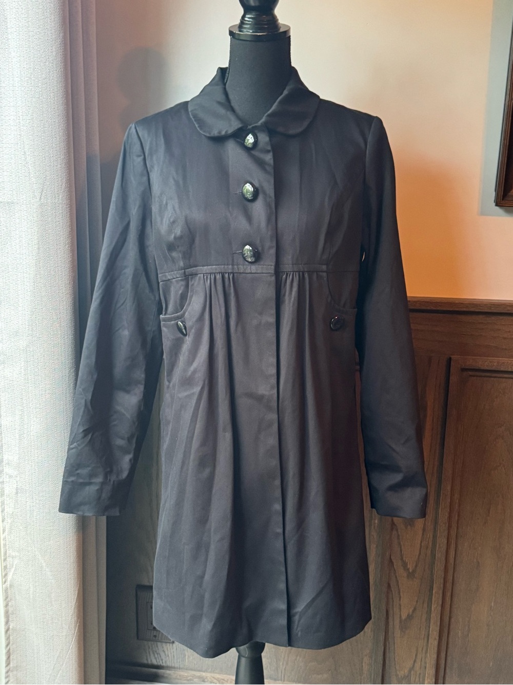 New York & Company Black Women’s Trench Coat with Button Front small